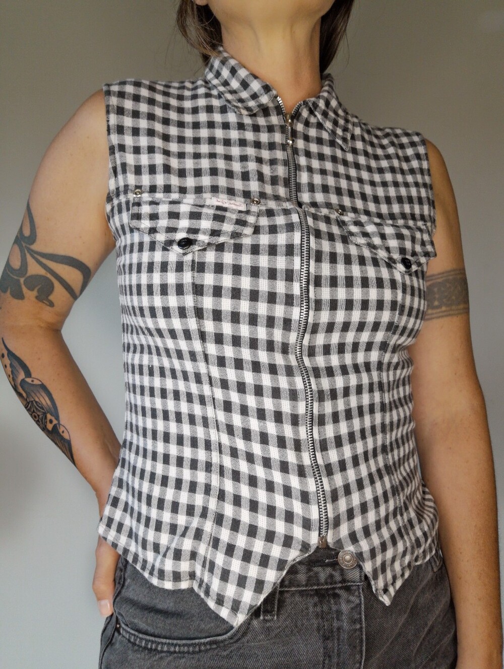 90s Gingham Zip Up Top